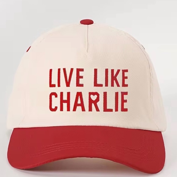 Accessories - New Red and Cream Cap Embroidered with 'Live Like Charlie'